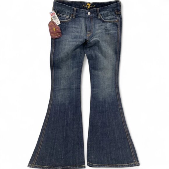 7 For All Mankind Flare Size 29 USA Made Denim Jeans 30 x 32 NEW Dead Stock VTG - Picture 1 of 15